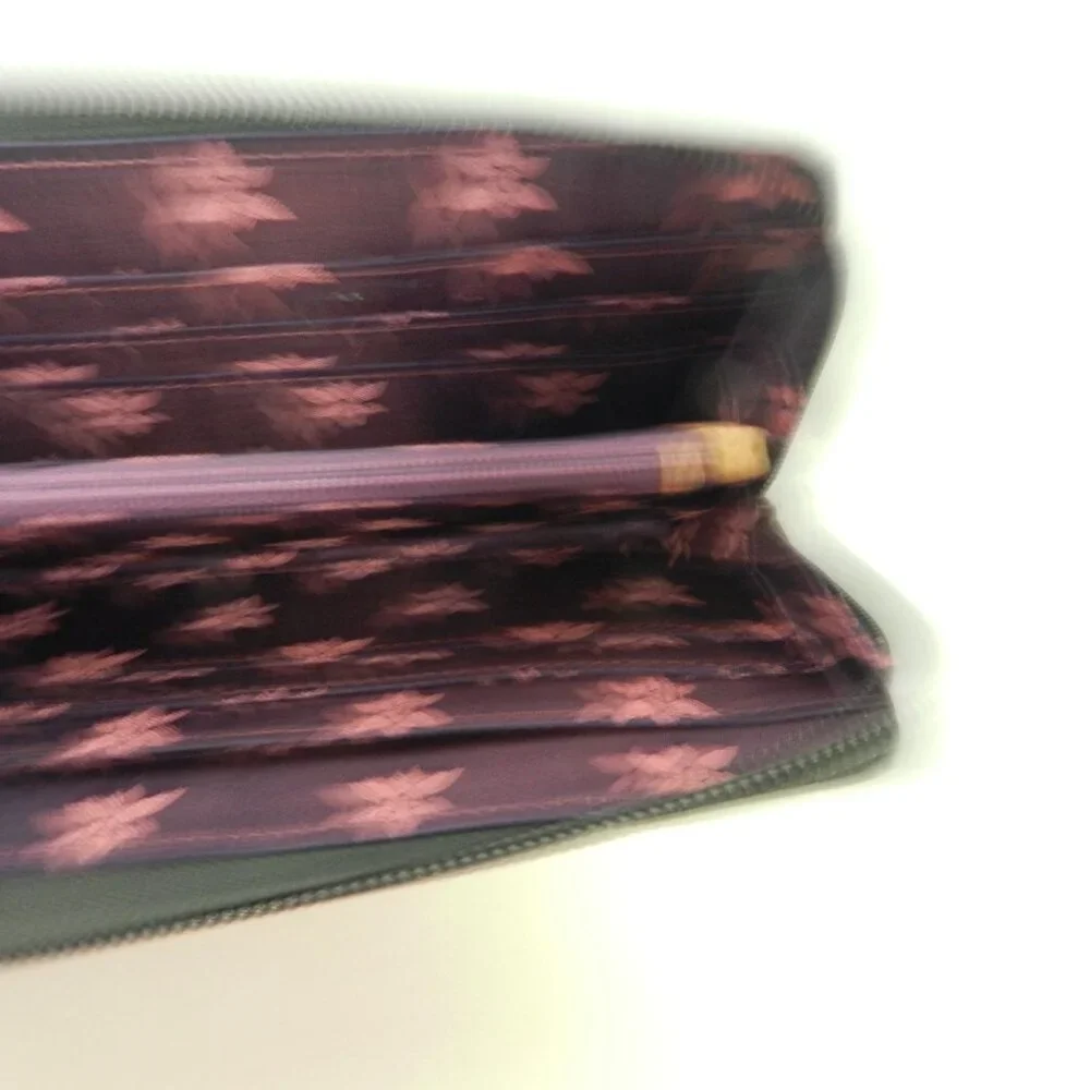 Anuschka Leather Butterfly clutch Zip around Hand painted wallet 8.5